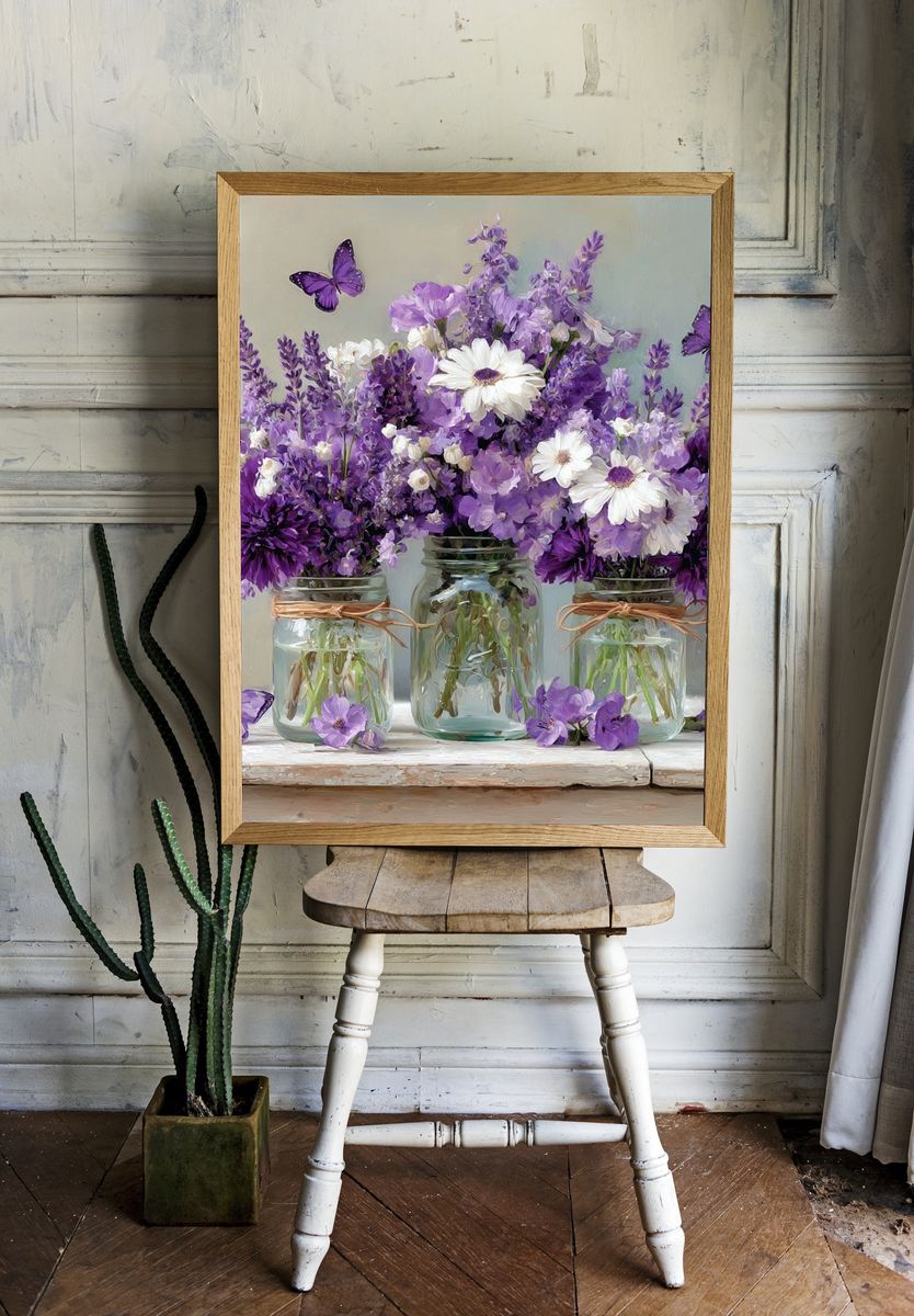 Purple Wildflower Bouquet Print. — room view 1