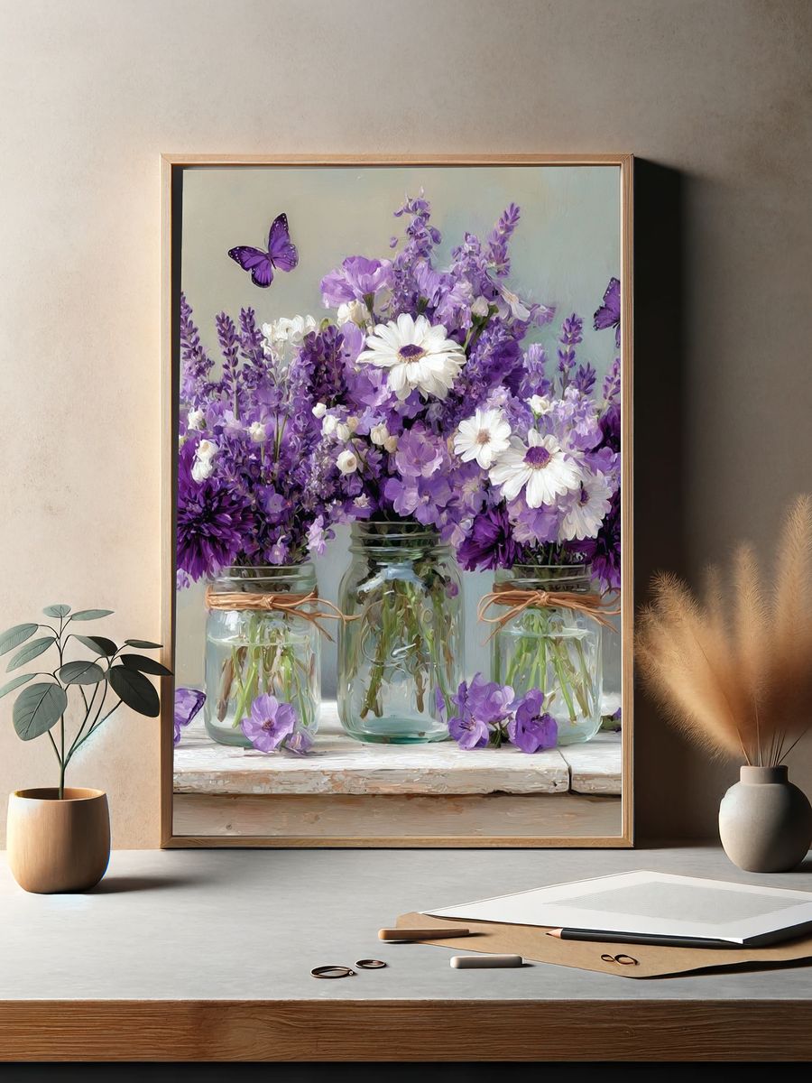 Purple Wildflower Bouquet Print. — room view 2