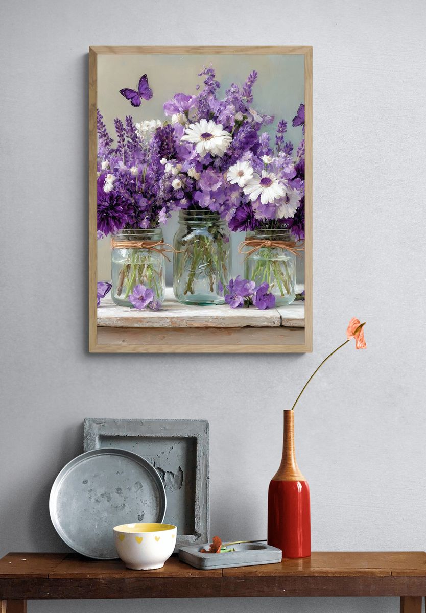 Purple Wildflower Bouquet Print. — room view 3