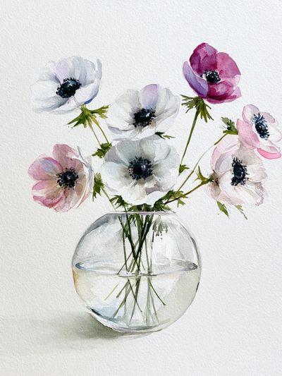 Anemone Vase Watercolor Poster.