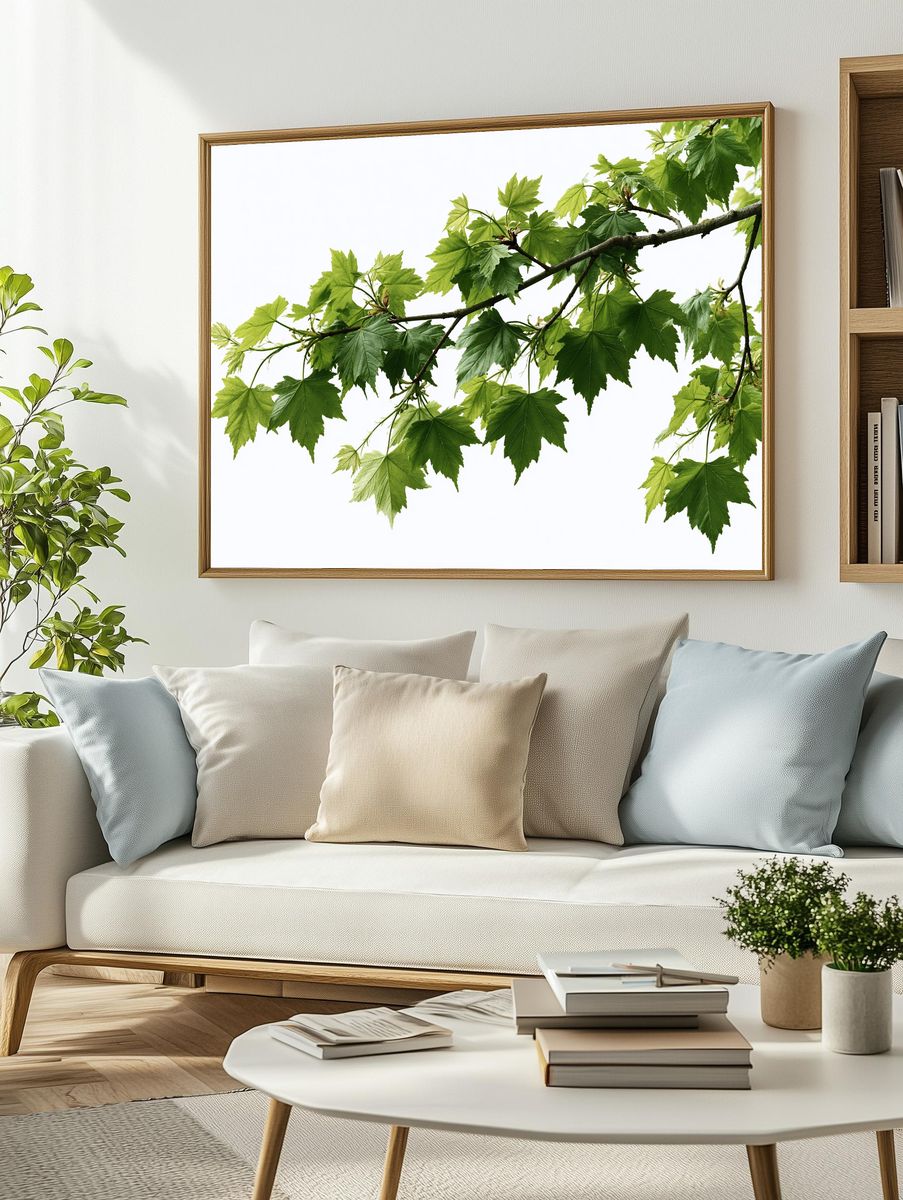 Green Maple Branch Botanical Print. — room view 2