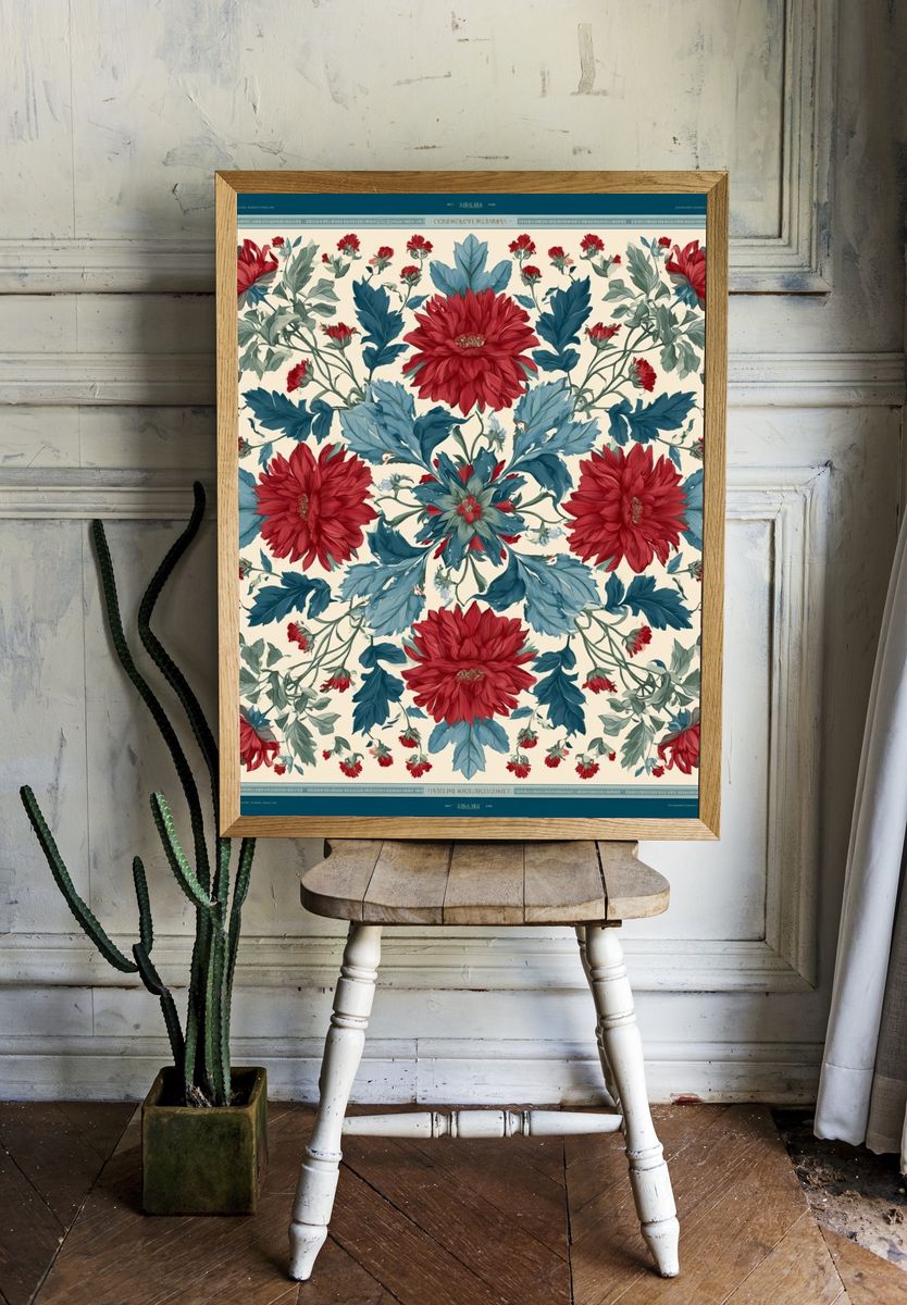 Floral Medallion Botanical Print. room preview