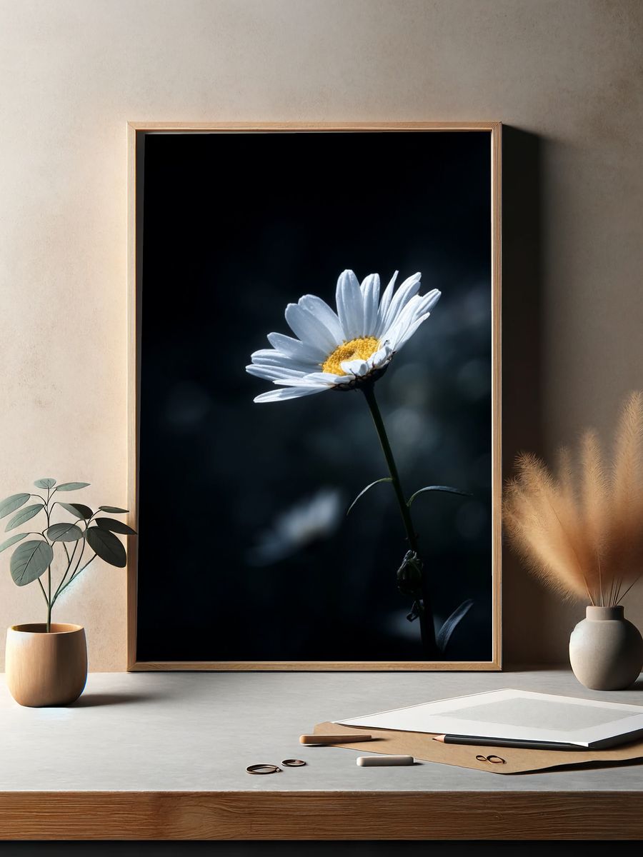 White Daisy Bloom Photography Poster. — room view 2