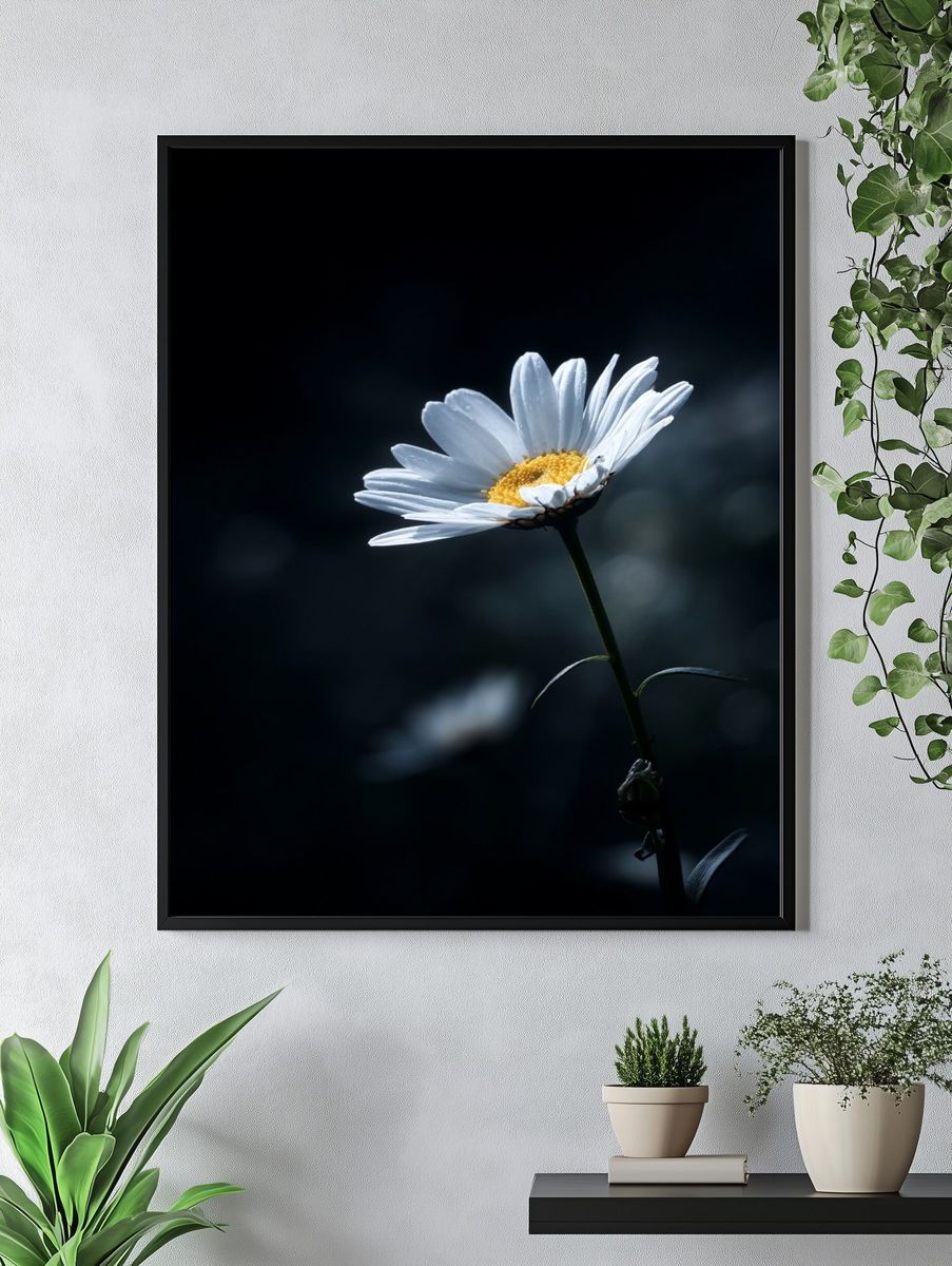 White Daisy Bloom Photography Poster. — room view 4