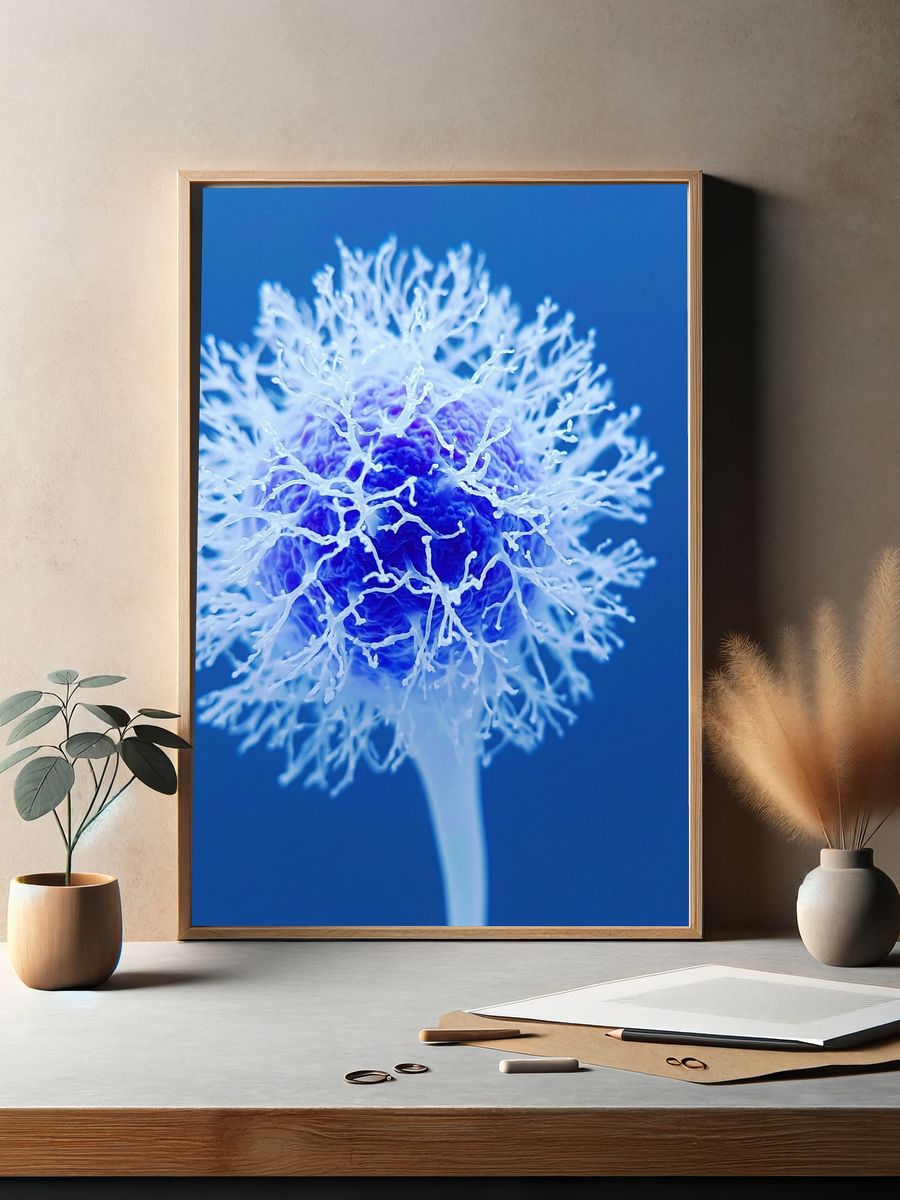 Blue Coral Bloom Botanical Print. — room view 2