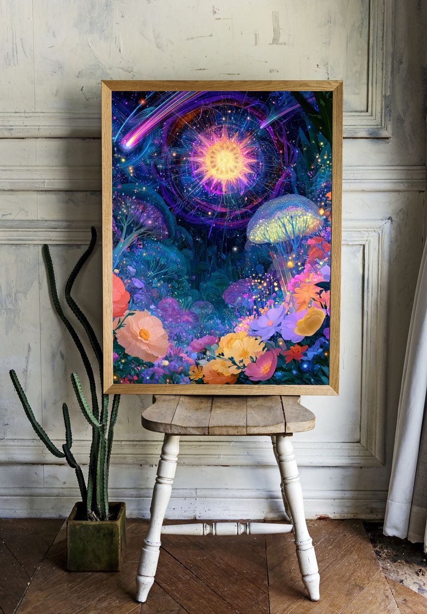 Enchanted Neon Garden Print. — room view 1