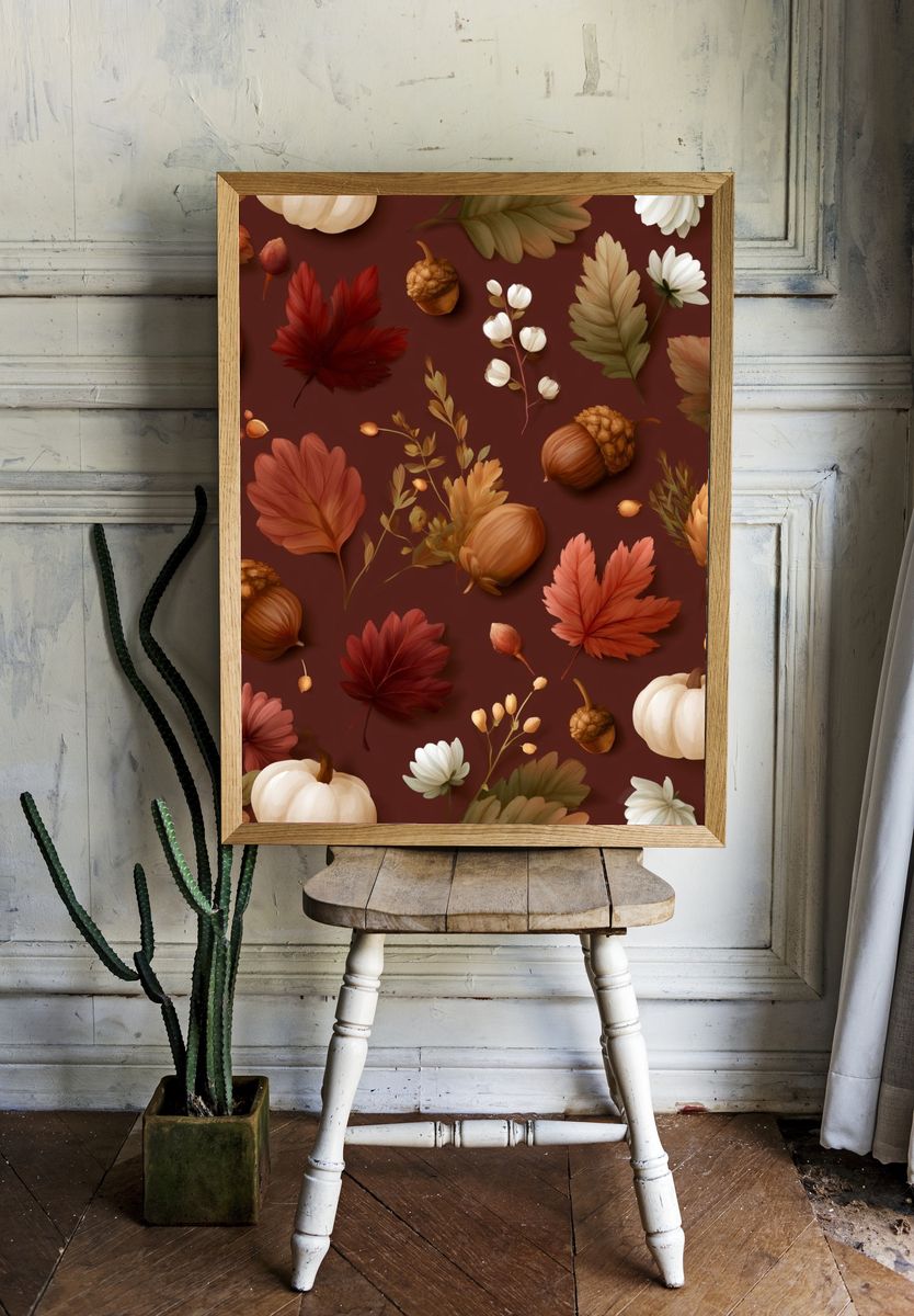 Autumn Leaves and Acorns Botanical Poster. — room view 1