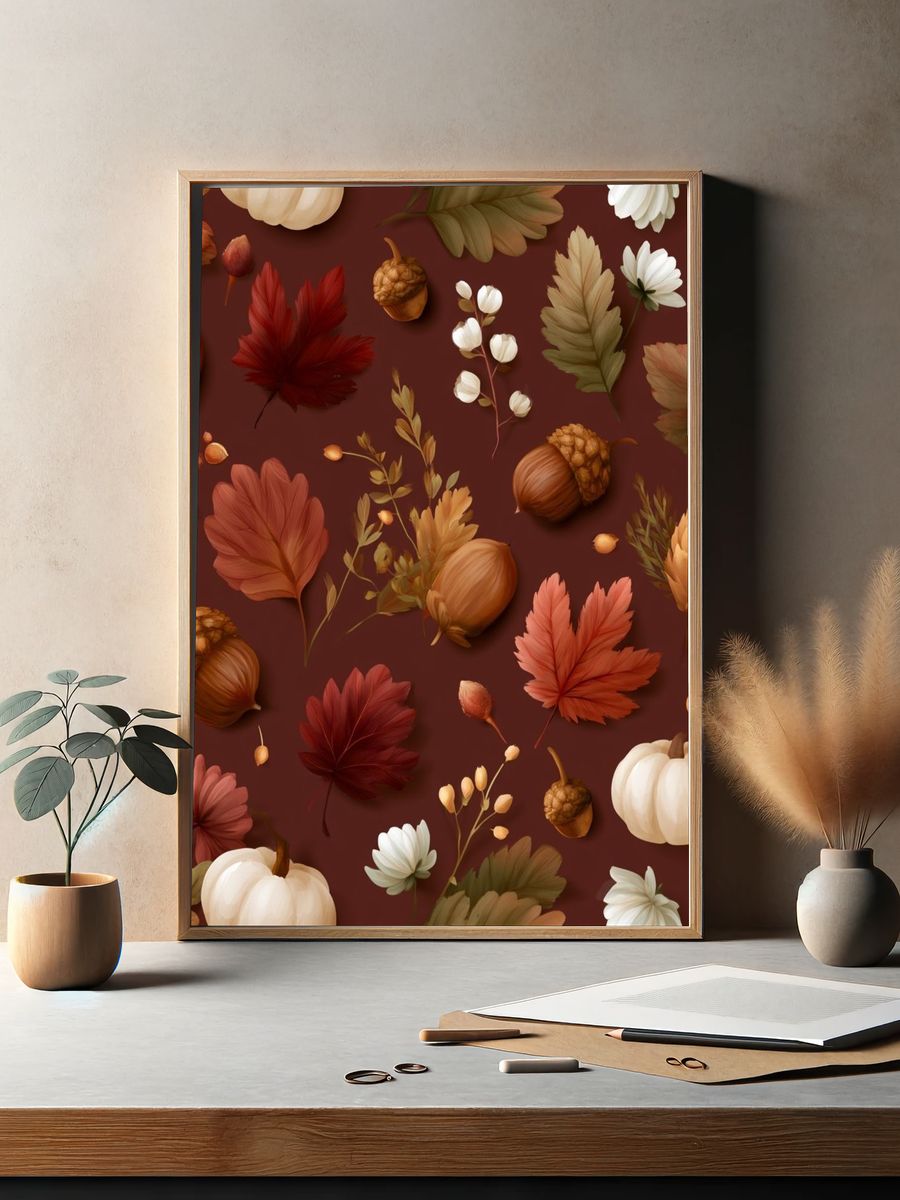 Autumn Leaves and Acorns Botanical Poster. — room view 2