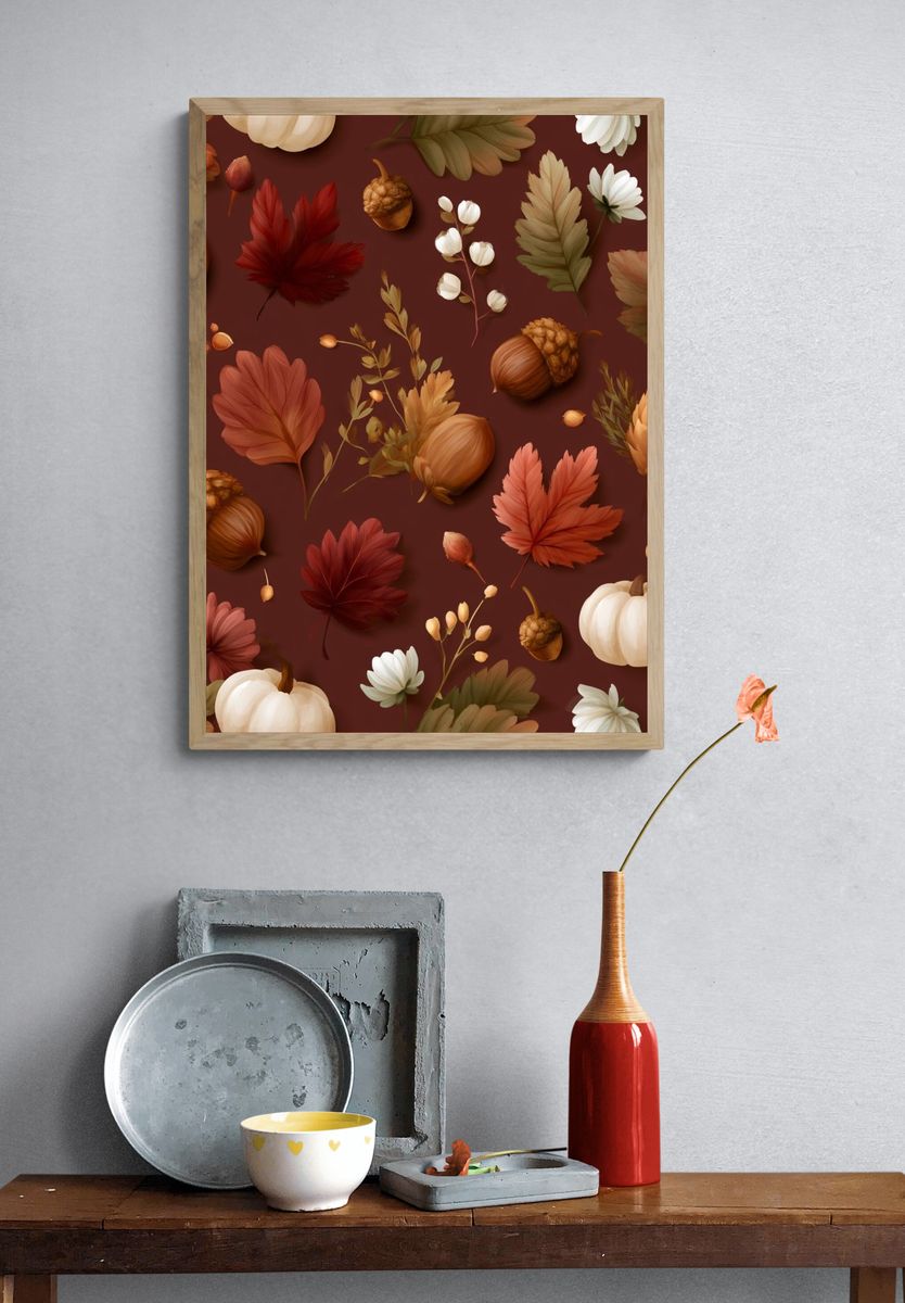 Autumn Leaves and Acorns Botanical Poster. — room view 3