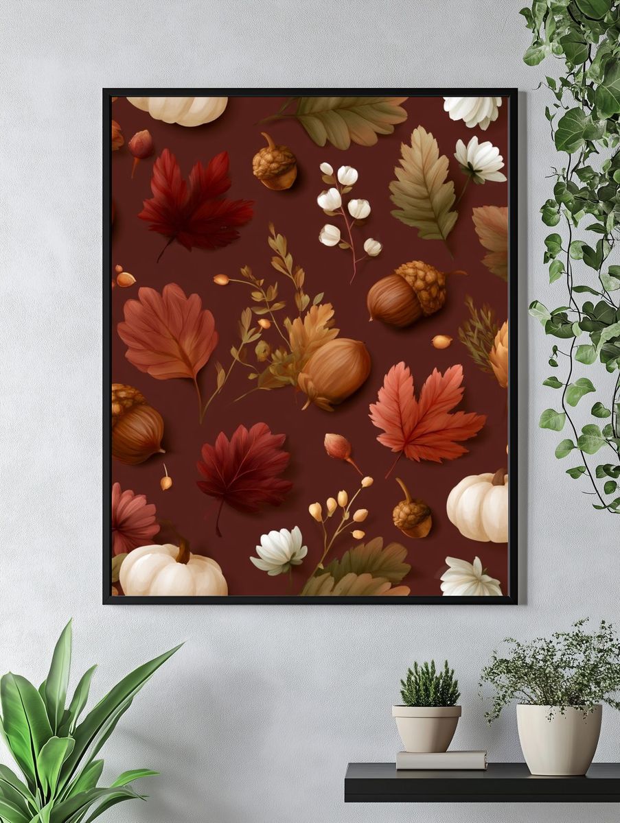 Autumn Leaves and Acorns Botanical Poster. — room view 4
