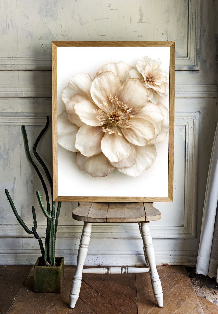 Cream Blossom Botanical Print. — room view 1