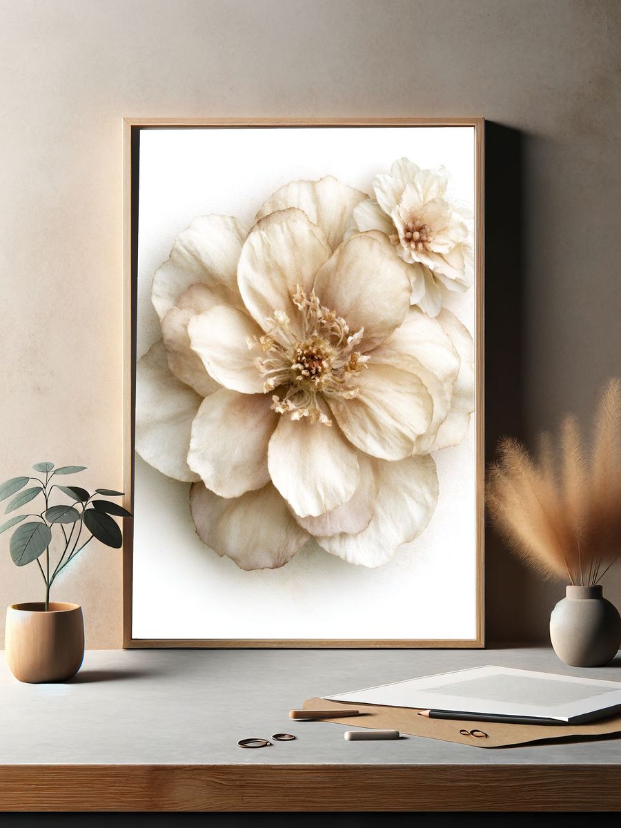 Cream Blossom Botanical Print. — room view 2