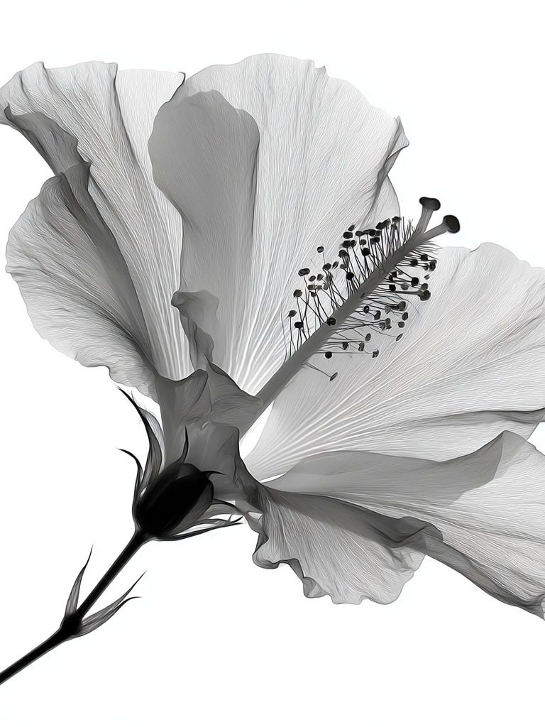 Hibiscus Bloom Black-White Print. poster detail