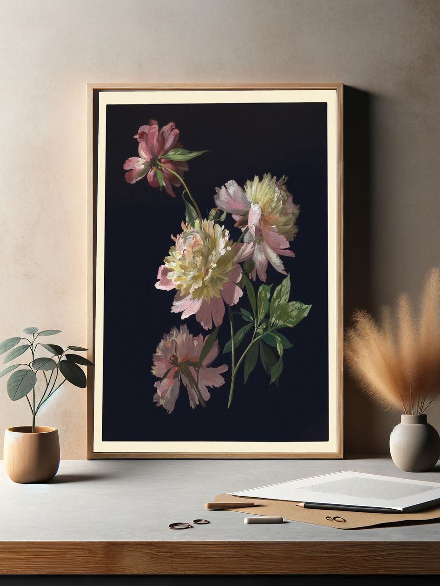 Flower Study, Peonies (1900), vintage. — room view 2