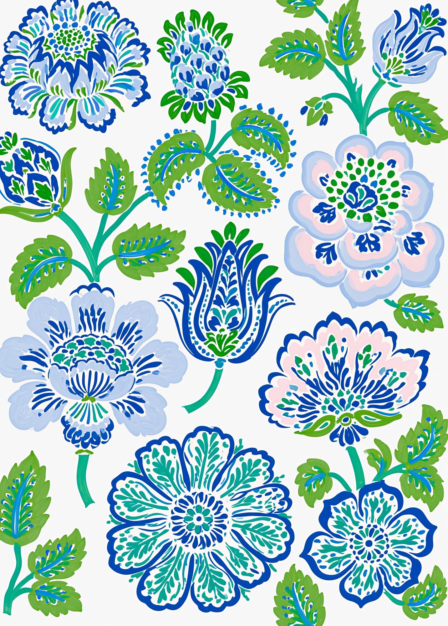 Blue Floral Pattern Poster. poster detail