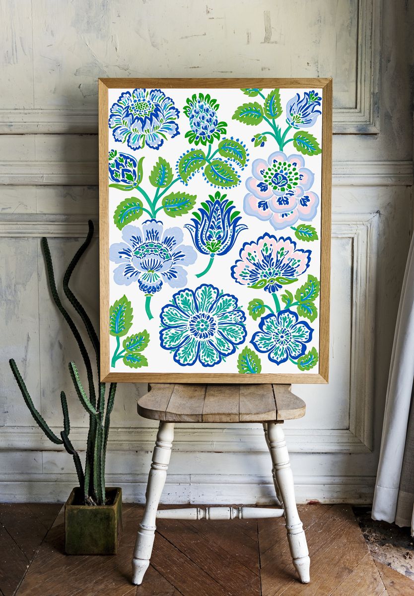 Blue Floral Pattern Poster. room preview