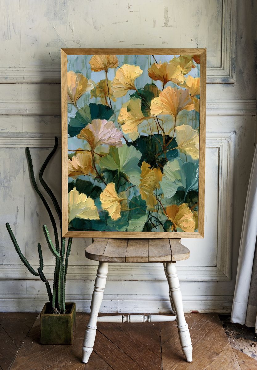 Ginkgo Leaves Botanical Print. room preview