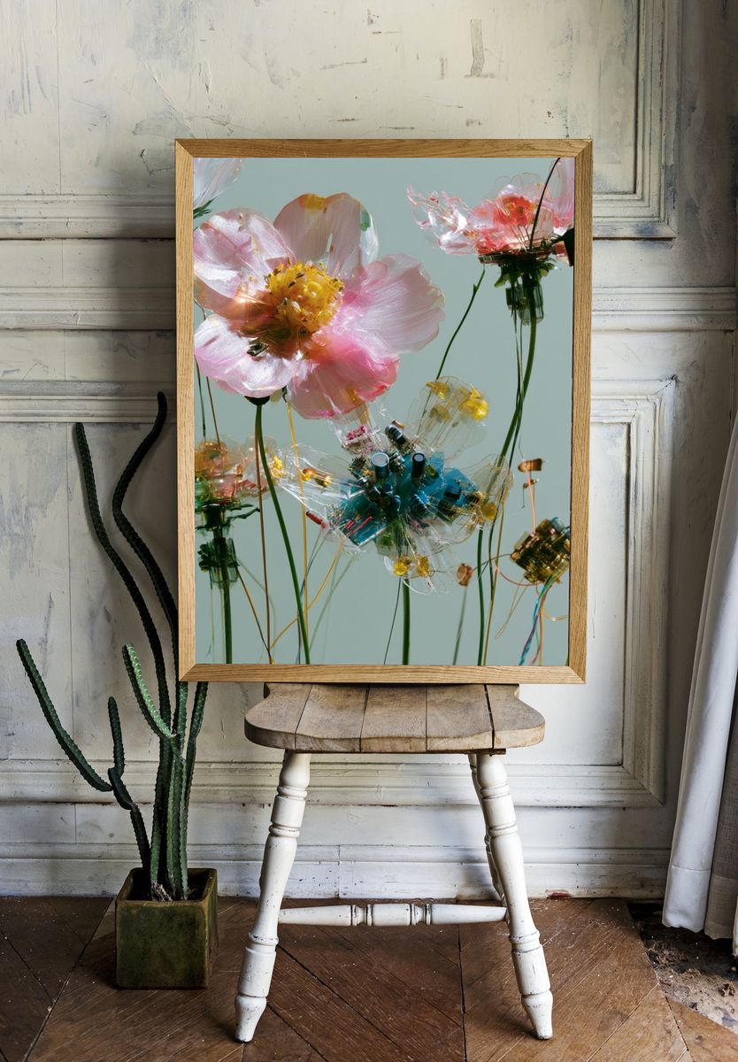 Translucent Floral Sculpture Print. room preview