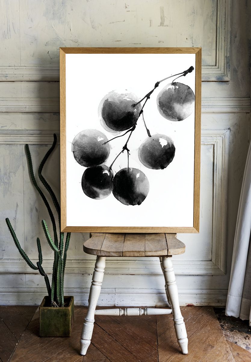 Watercolor Cherries Minimalist Print. room preview