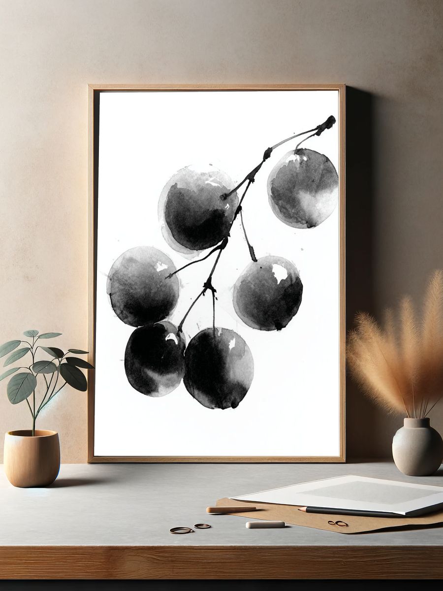 Watercolor Cherries Minimalist Print. — room view 2