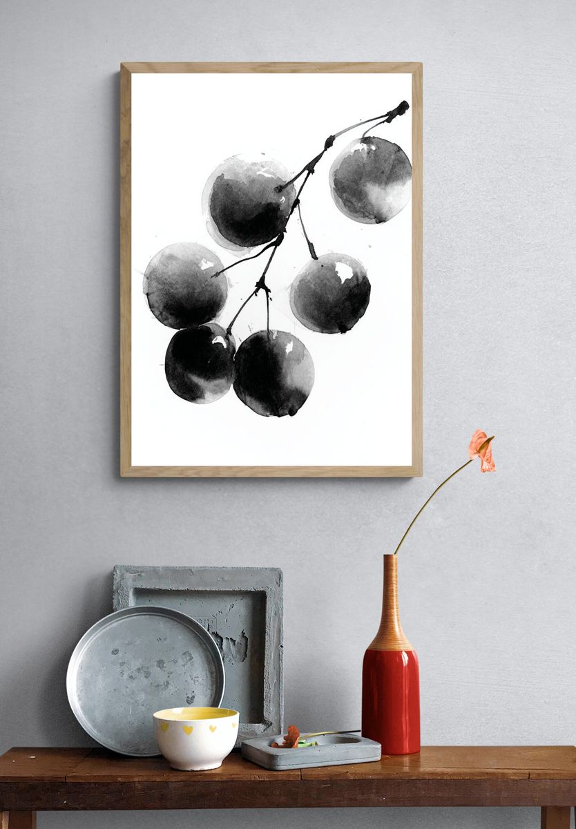 Watercolor Cherries Minimalist Print. — room view 3