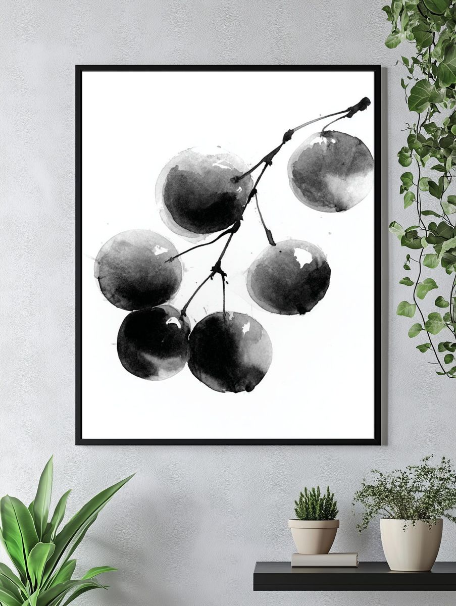 Watercolor Cherries Minimalist Print. — room view 4
