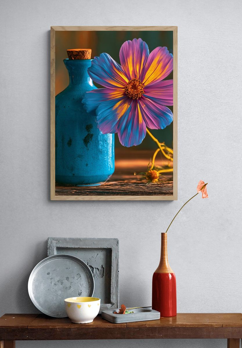 Cosmic Cosmos Flower Still Life Poster. — room view 3
