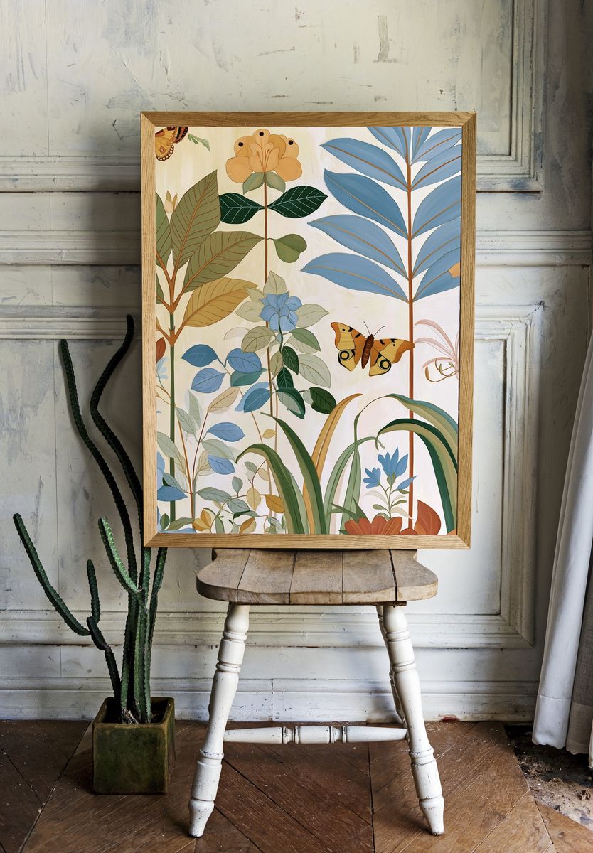 Botanical Butterfly Garden Illustration Poster. room preview