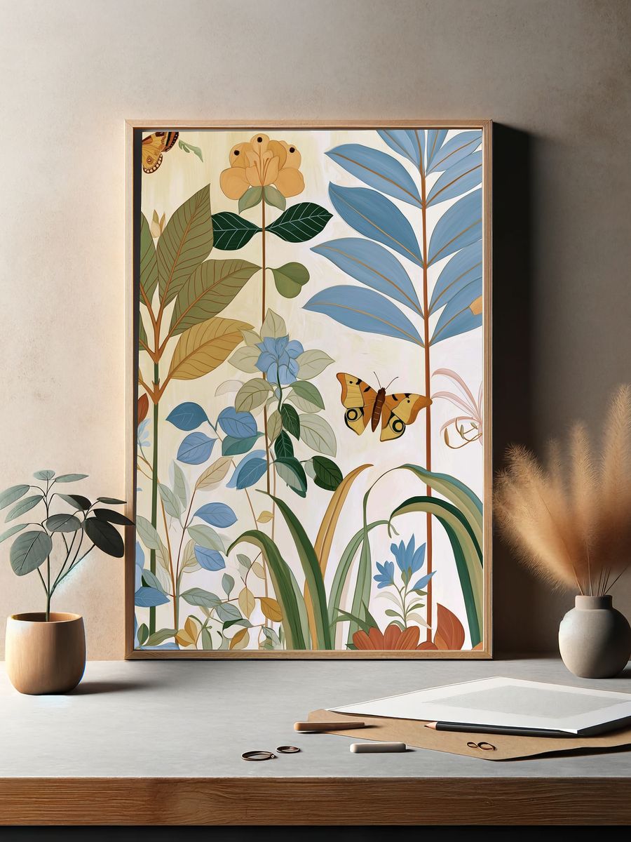 Botanical Butterfly Garden Illustration Poster. — room view 2