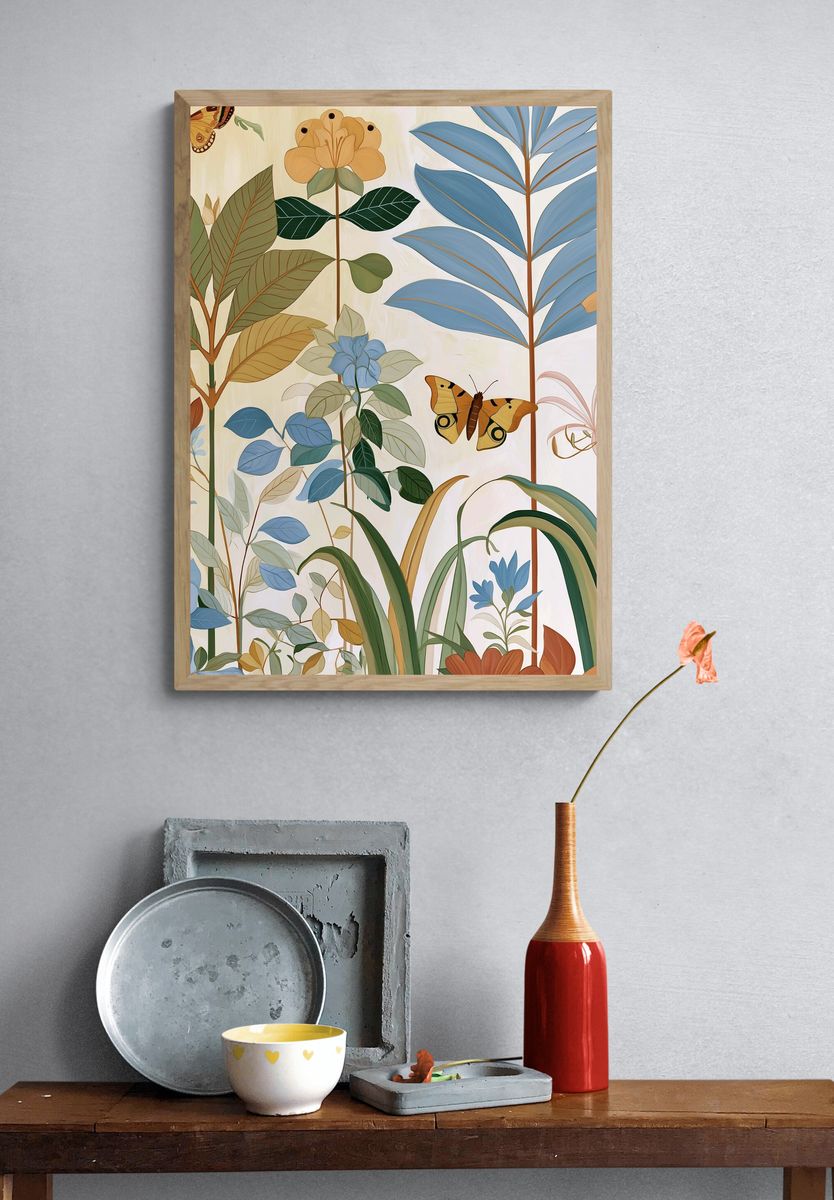 Botanical Butterfly Garden Illustration Poster. — room view 3