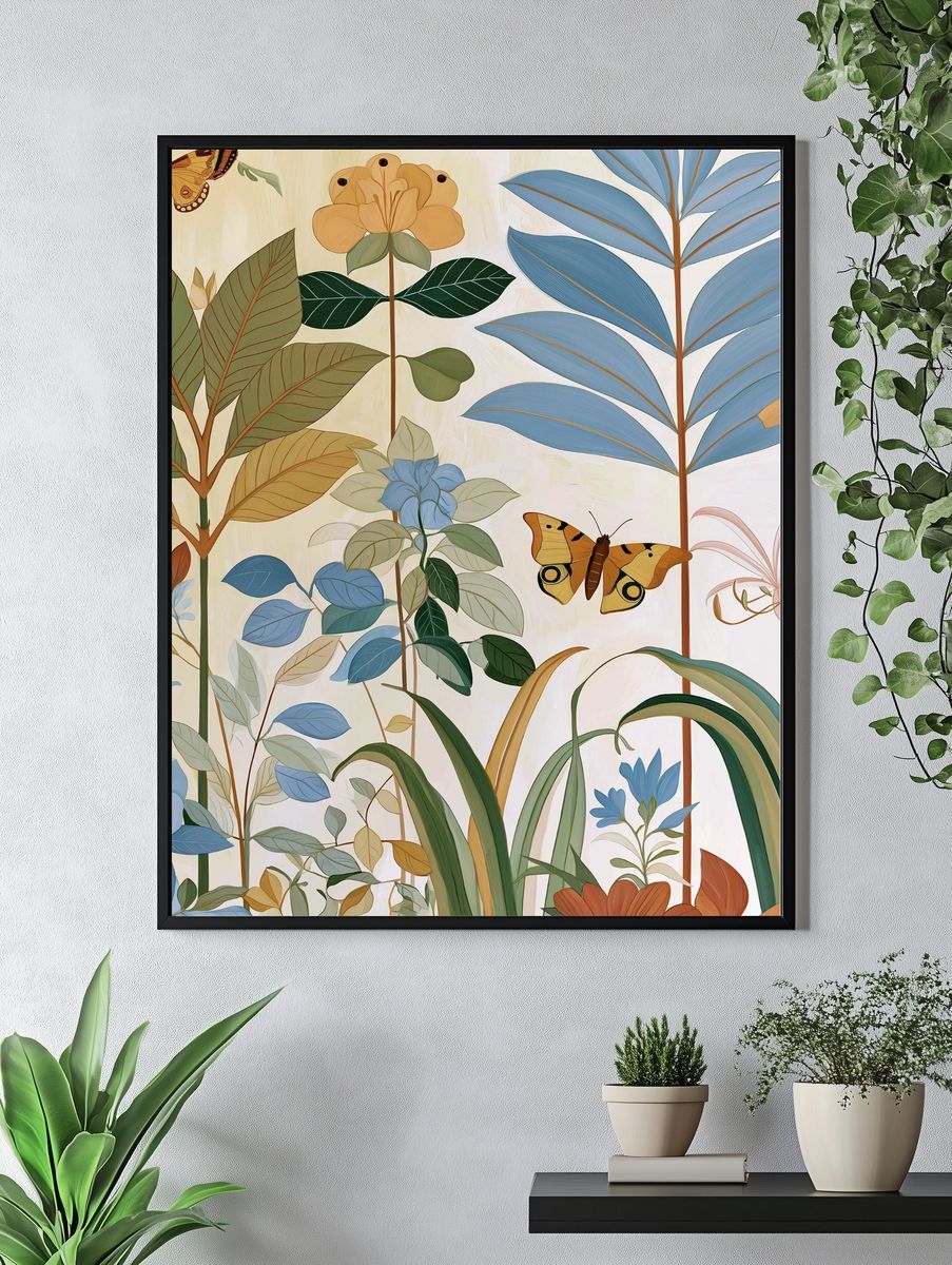 Botanical Butterfly Garden Illustration Poster. — room view 4
