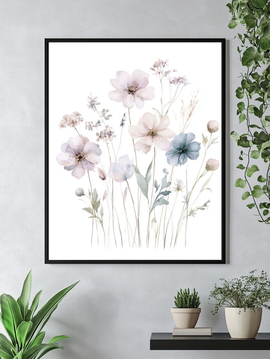 Pastel Wildflower Bouquet Print. — room view 4