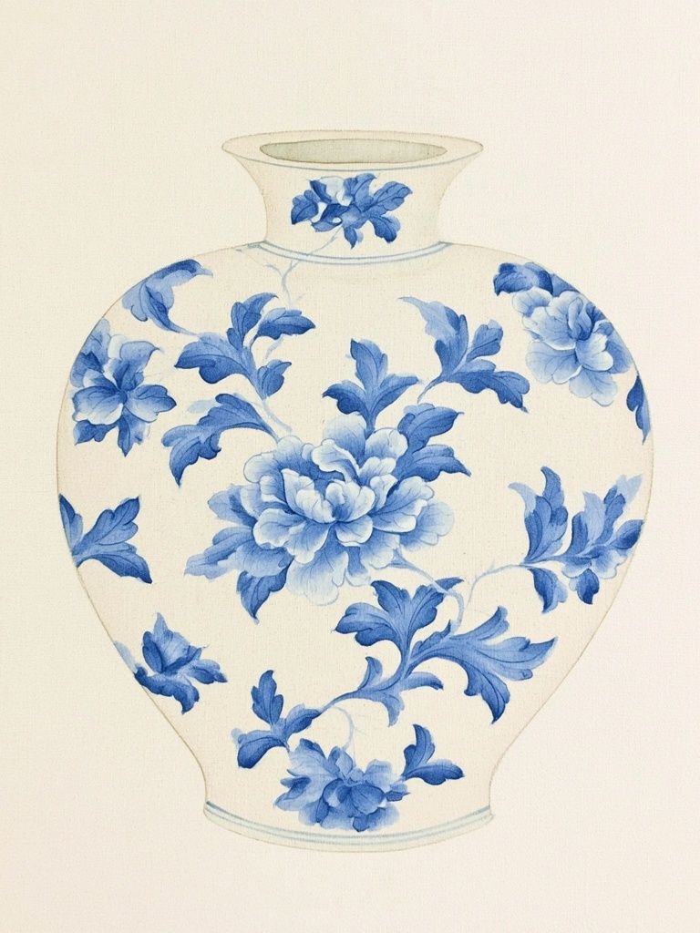 Blue Floral Vase Botanical Print. poster — botanical art