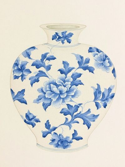 Blue Floral Vase Botanical Print. poster