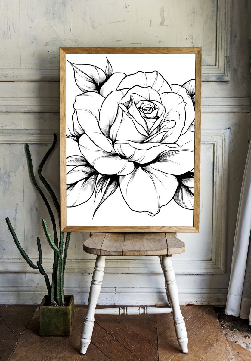 Rose Line-Art Poster. room preview
