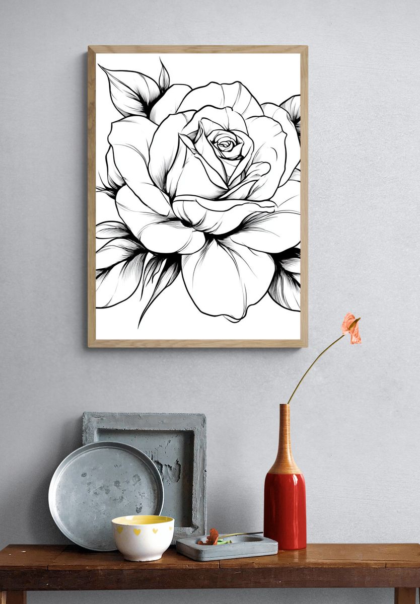Rose Line-Art Poster. — room view 3