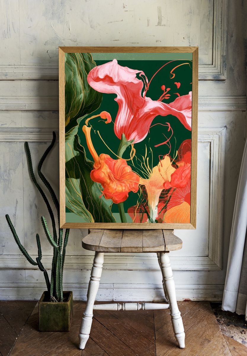 Tropical Floral Botanical Print. room preview