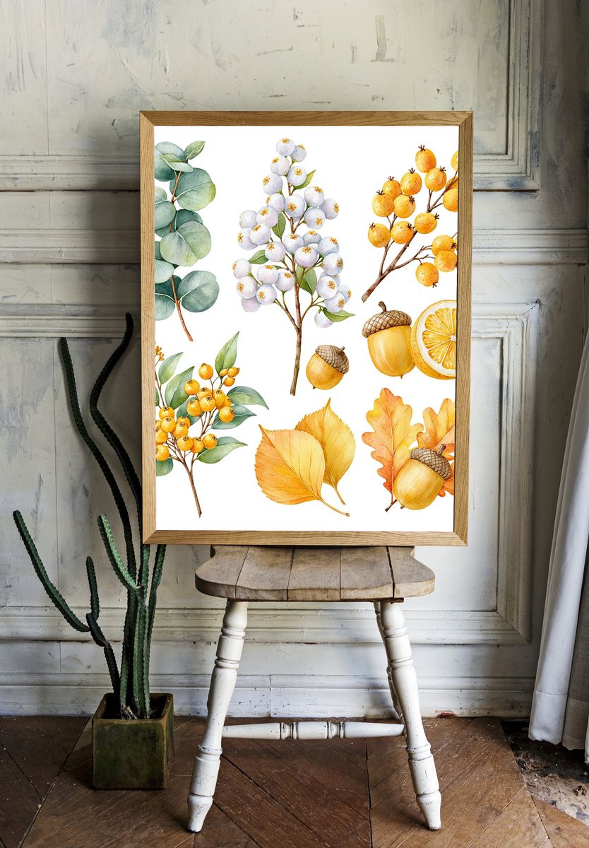 Autumn Botanical Watercolor Print. room preview