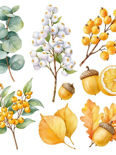 Autumn Botanical Watercolor Print. poster