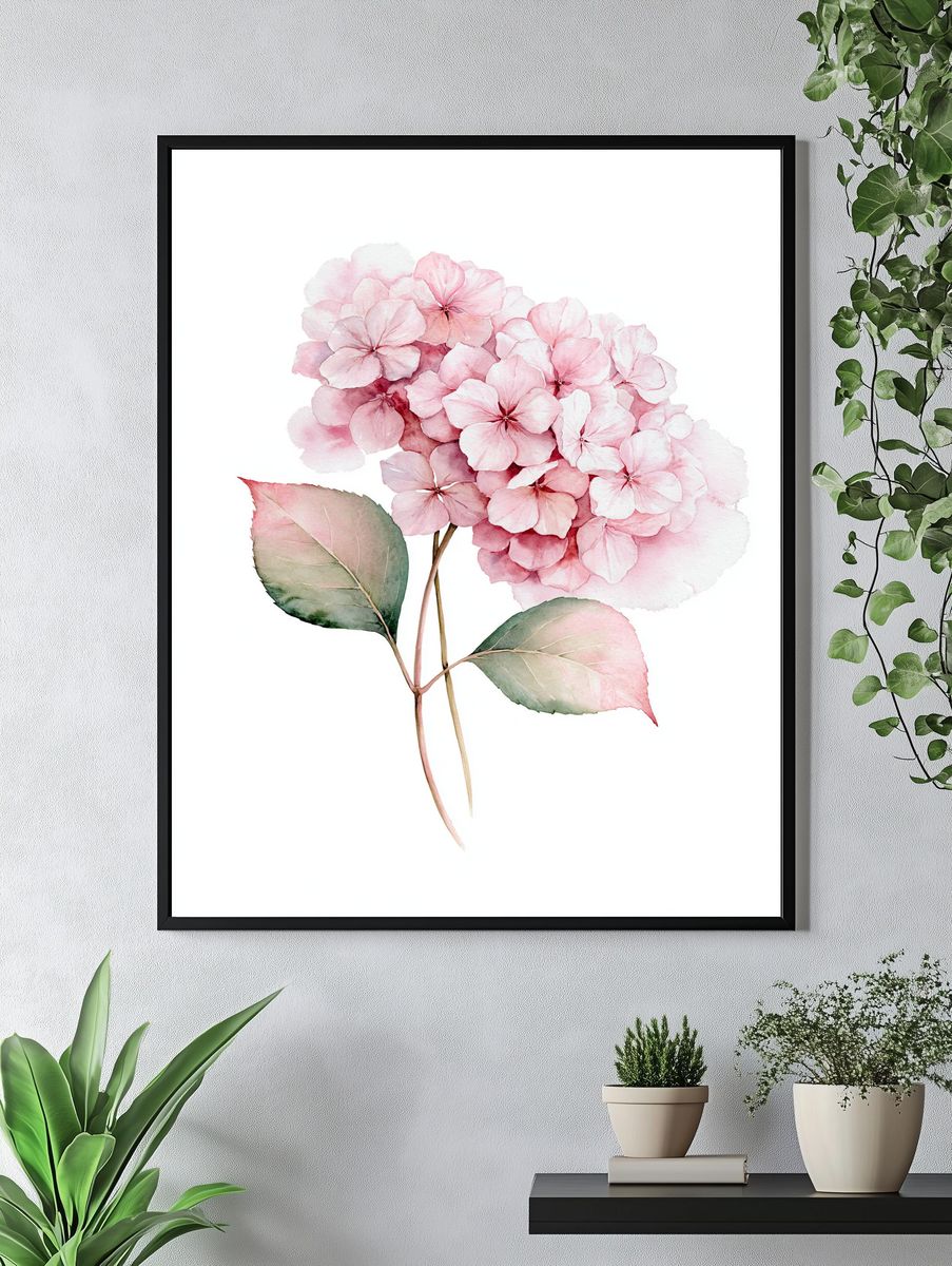Pink Hydrangea Watercolor Print. — room view 4
