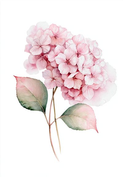 Pink Hydrangea Watercolor Print.