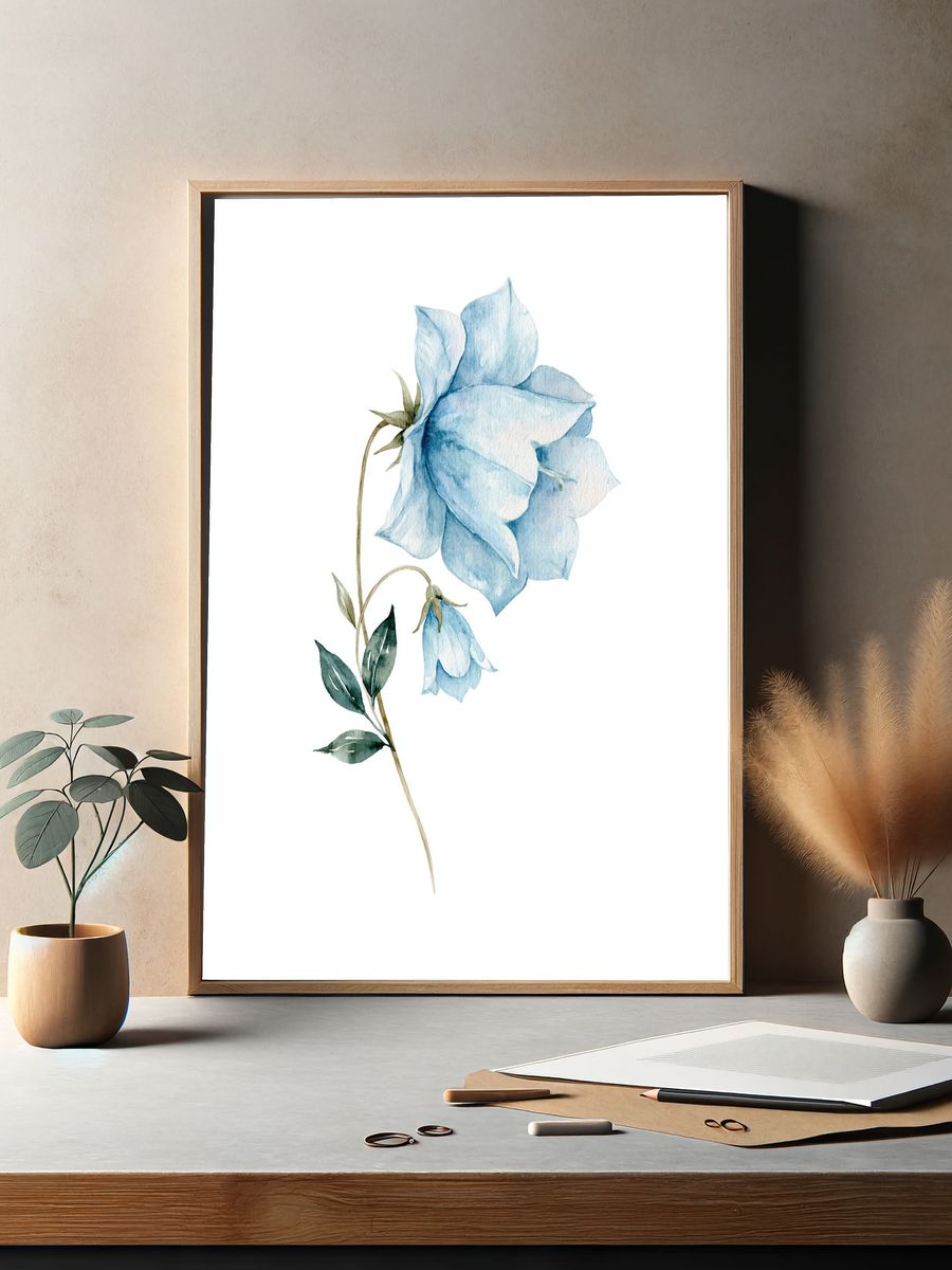 Blue Bellflower Watercolor Print. — room view 2