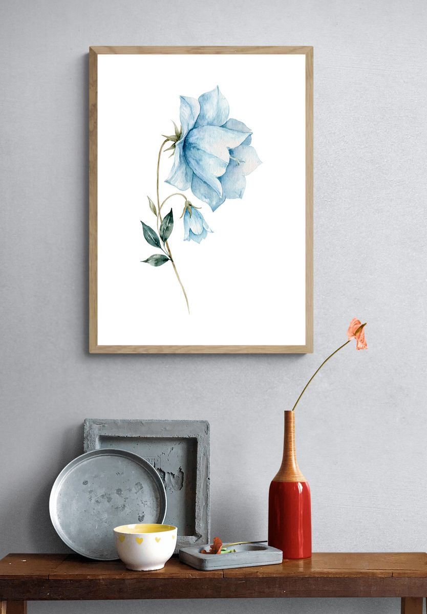 Blue Bellflower Watercolor Print. — room view 3