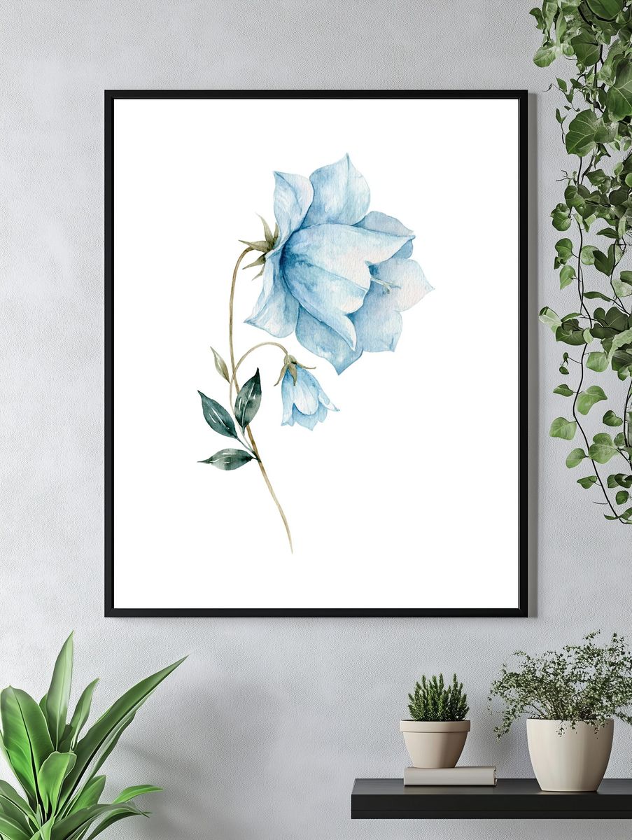 Blue Bellflower Watercolor Print. — room view 4