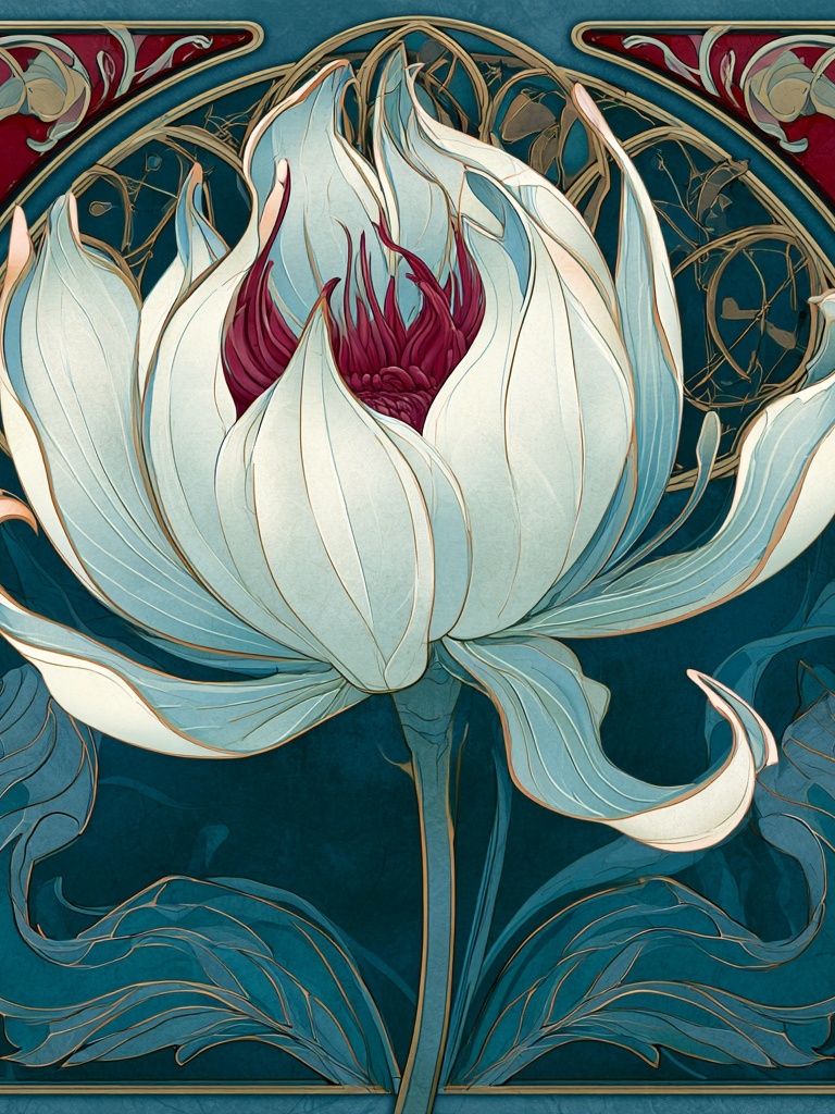 Art Nouveau Lotus Bloom Print. poster — botanical art