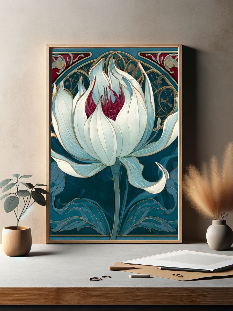 Art Nouveau Lotus Bloom Print. — room view 2