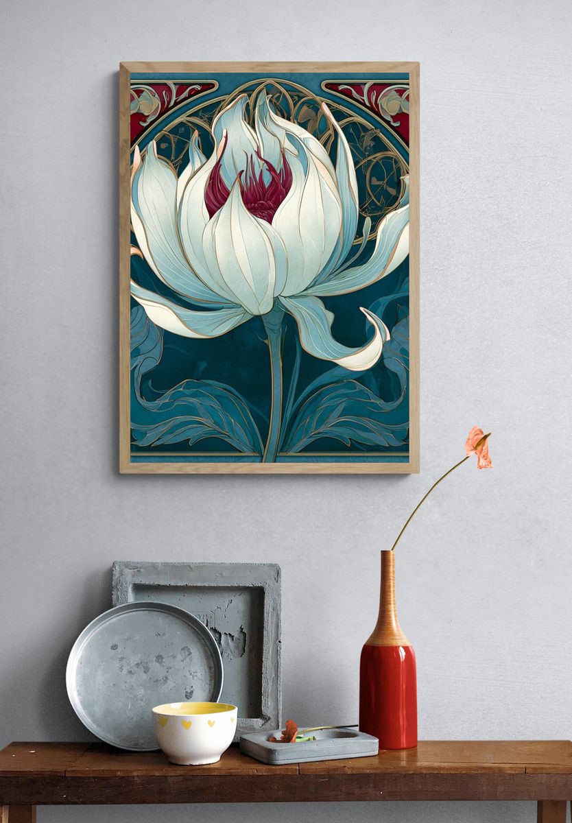 Art Nouveau Lotus Bloom Print. — room view 3