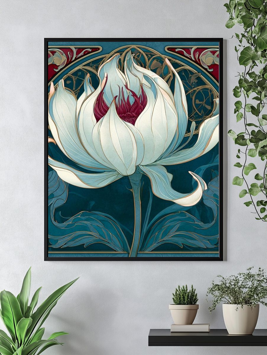Art Nouveau Lotus Bloom Print. — room view 4
