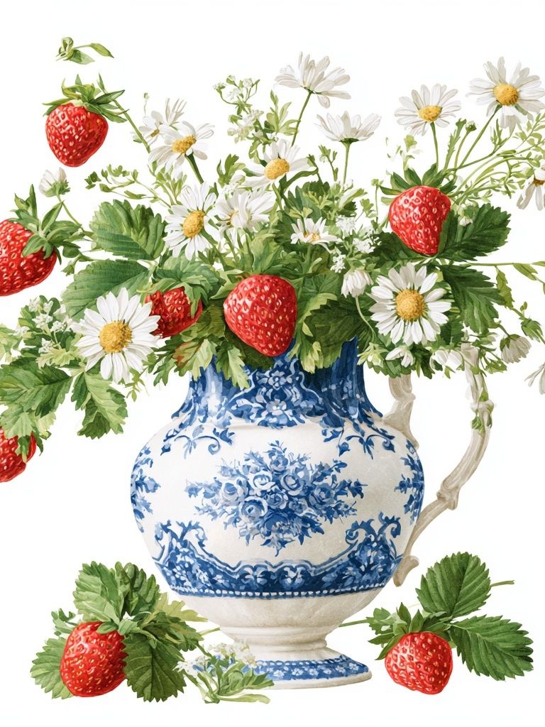Strawberry Bouquet Watercolor Print. poster detail