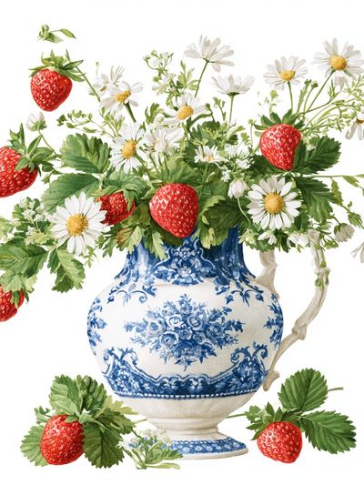 Strawberry Bouquet Watercolor Print. poster